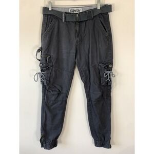 Superdry Cargo Pants Mens 30x28 Gray Utility Military Belted Pockets Grunge